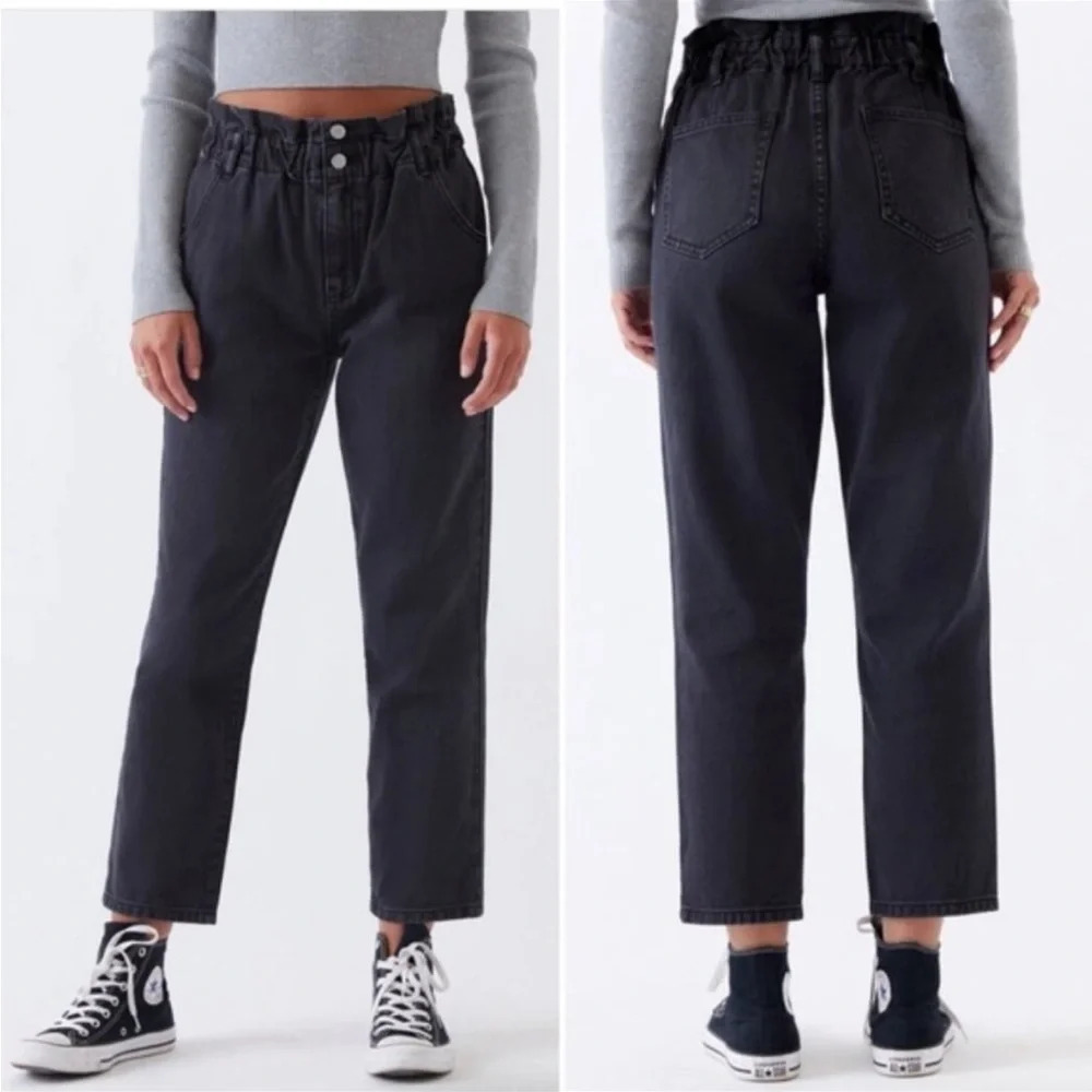 Pacsun Size 25 Faded Black High Waisted Paperbag Jeans Ankle Distressed denim